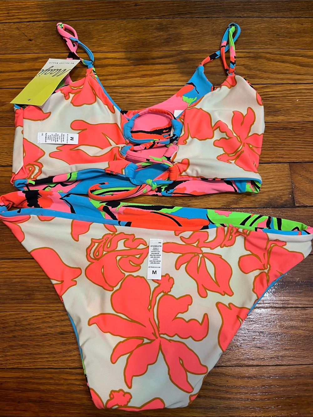 Maaji NWT lanaii reversible floral sporty bralette bikini set size medium - Picture 6 of 6